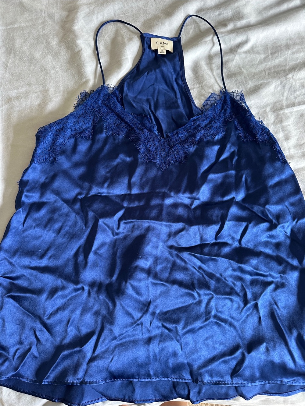 Cami NYC Sapphire Blue Satin Lace-Trim Racerback Cami